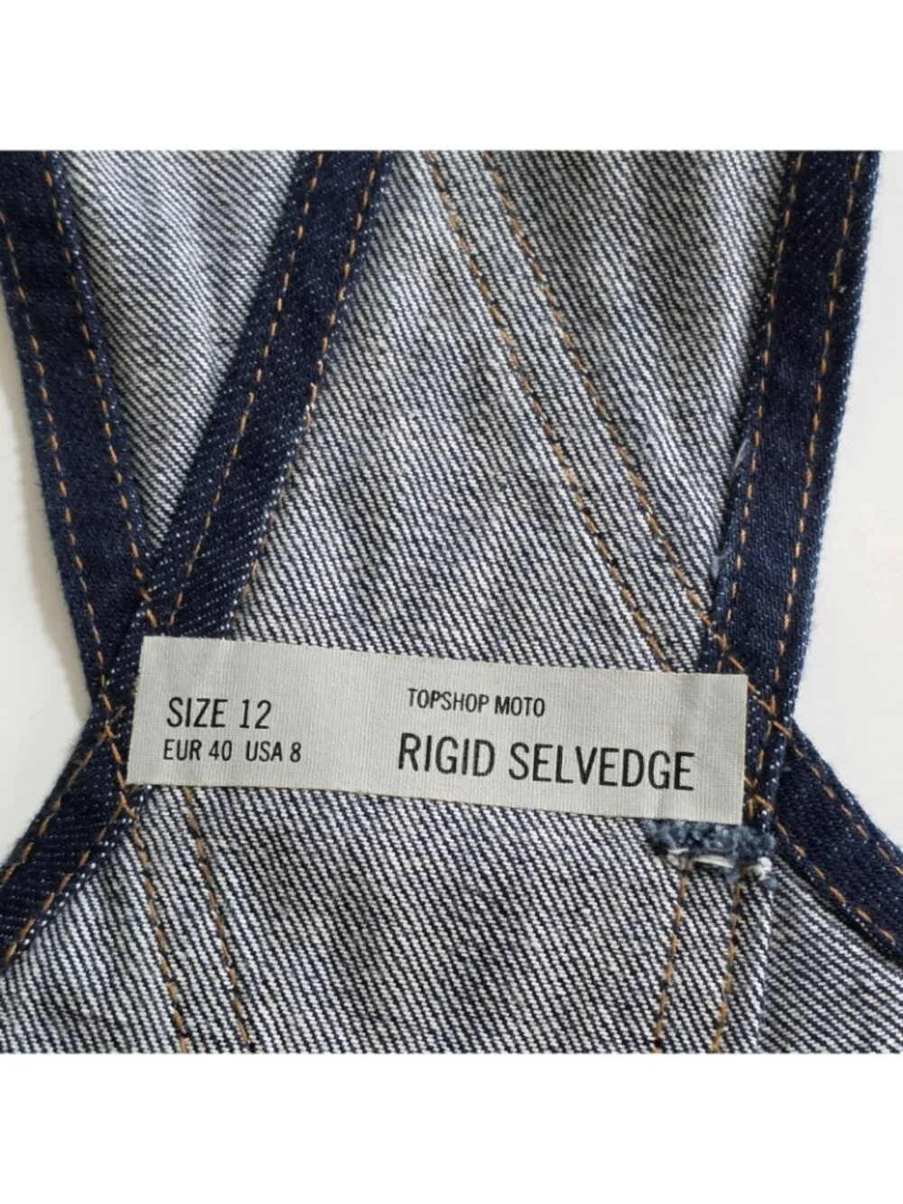 Topshop Moto Selvedge Denim Overalls Womens US 8 Navy Rigid Italy Preppy Grunge - Picture 3 of 16